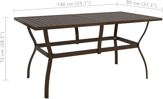 Patio Table Brown 55.1"x31.5"x28.3" Steel,Industrial Style Patio Table with Slatted Design for Outdoor Living Patio & Garden Tables