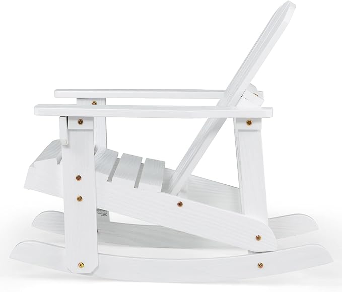 Giantex Wooden Adirondack Rocking Chair - Kids Outdoor Adirondack Rocker with Slatted seat, Smooth Rocking Feet, 300LBS Weight Capacity, Porch Rocking Chair for Balcony, Backyard, Poolside (1, White)