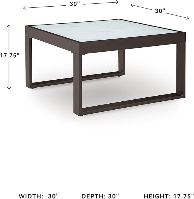 Signature Design by Ashley Beachloft Casual Glass Tabletop Outdoor Coffee Table with Sled Base, Gray & Black