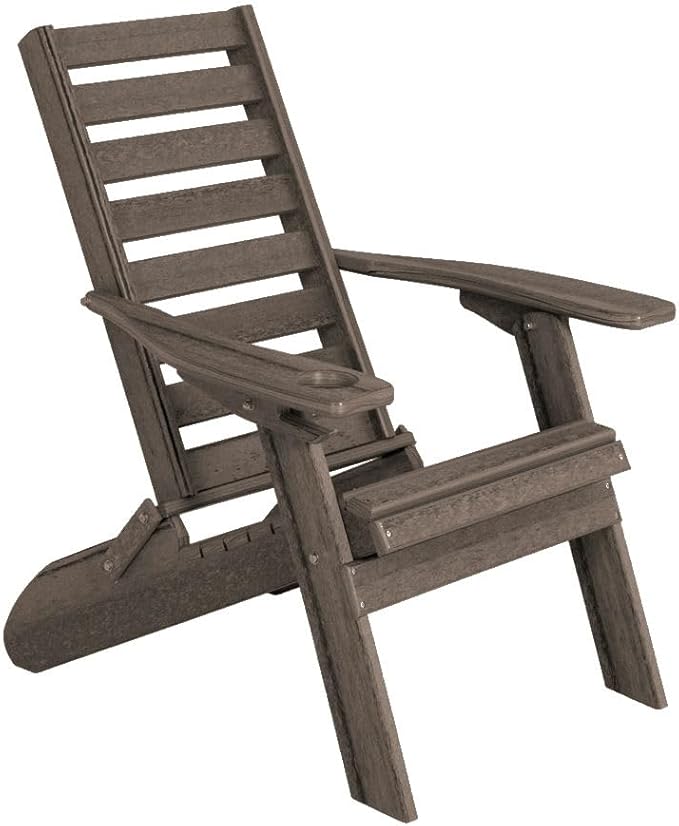 Furniture Barn USA Farmhouse Collection Poly Ladderback Folding Adirondack Chair with Smart Phone Holder, Coastal Gray