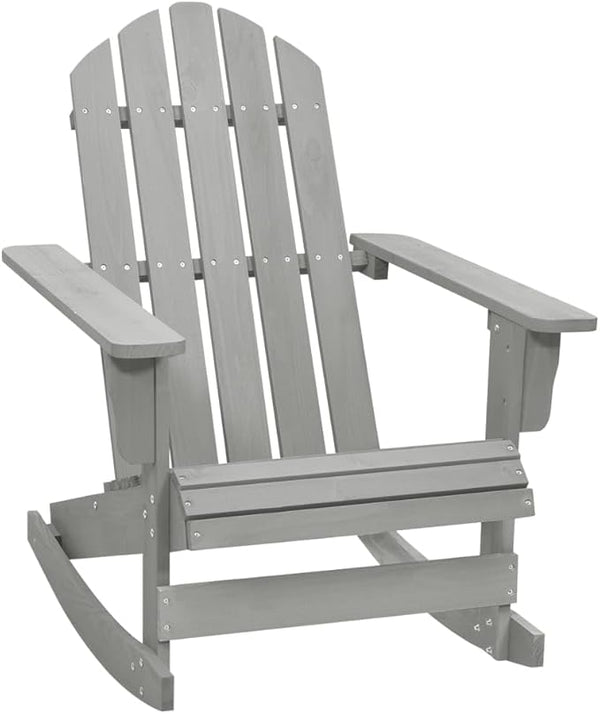 Vintage Grey Hardwood Rocking Chair for Garden Balcony Outdoor Relaxation Durable Weather Resistant Adult Standard Size - Photo 1