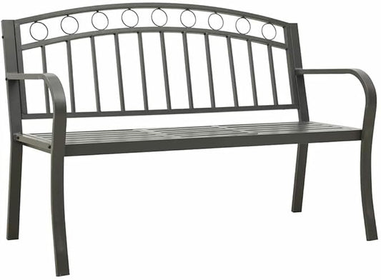 Garden Bench Grey Powder-Coated Steel Durable with Table for Outdoor Seating Patio or Garden