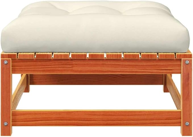 Rustic Modular Garden Sofa with Footstool, Solid Pine Wood Construction, Warm Wax Brown Finish, Plush Oxford Fabric Cushions, Water-Resistant & Easy