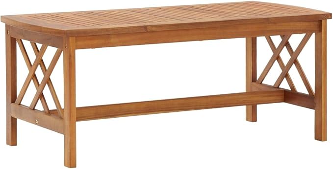 Solid Acacia Wood Garden Bench, Outdoor Patio Lounge Seating, Weather-Resistant Rectangular Natural Wood Furniture for Backyard, Terrace, and Garden