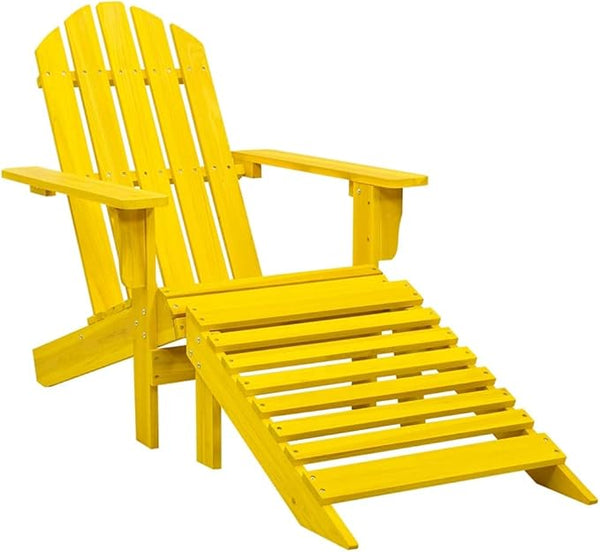 Yellow Solid Fir Wood Adirondack Chair with Ottoman Outdoor Patio Furniture Comfortable Lounge Chair for Garden - Photo 1