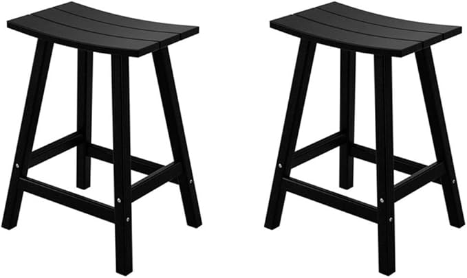 Costaelm All-Weather Bar Stools Set of 2, 24" Height Outdoor Bar Stools, Adirondack Poly Patio Bar Stool for Patio, Deck, Kitchen Counter and Garden, Black
