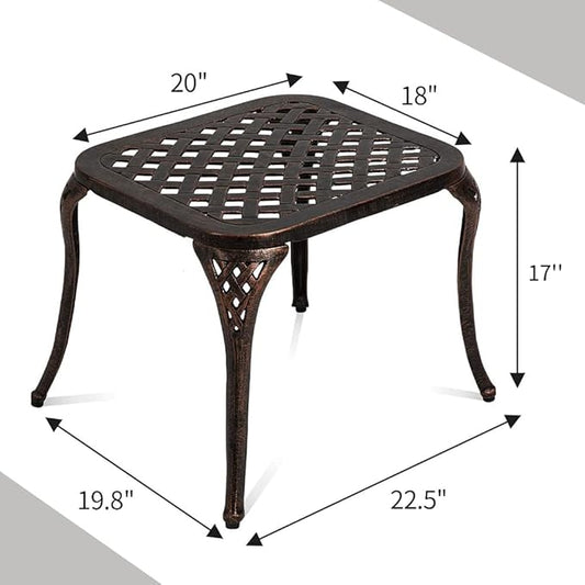 Patio End Metal Table, Outdoor Side Coffee Table Cast Aluminum Furniture for Garden, Poolside (Antique Bronze)