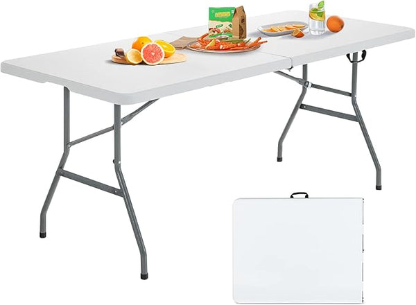 S AFSTAR 6FT Plastic Folding Tables, Indoor Outdoor Heavy Duty Camping Table with Carry Handle, 330 LBS Load Capacity - Photo 1