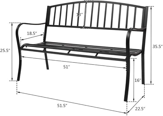 49-Inch Outdoor Garden Bench Natural Hardwood Patio Park Bench Rustic Elegant Porch Deck Loveseat with Bronze Cast Iron Frame and Rose Pattern (B-Type)