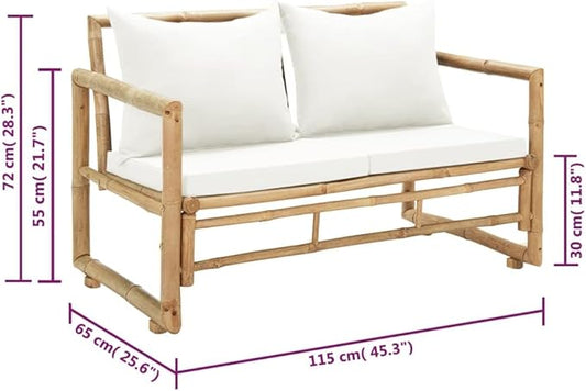 Garden Bench Deck Bench 2 Seater Patio Sofa with Cushions Bamboo