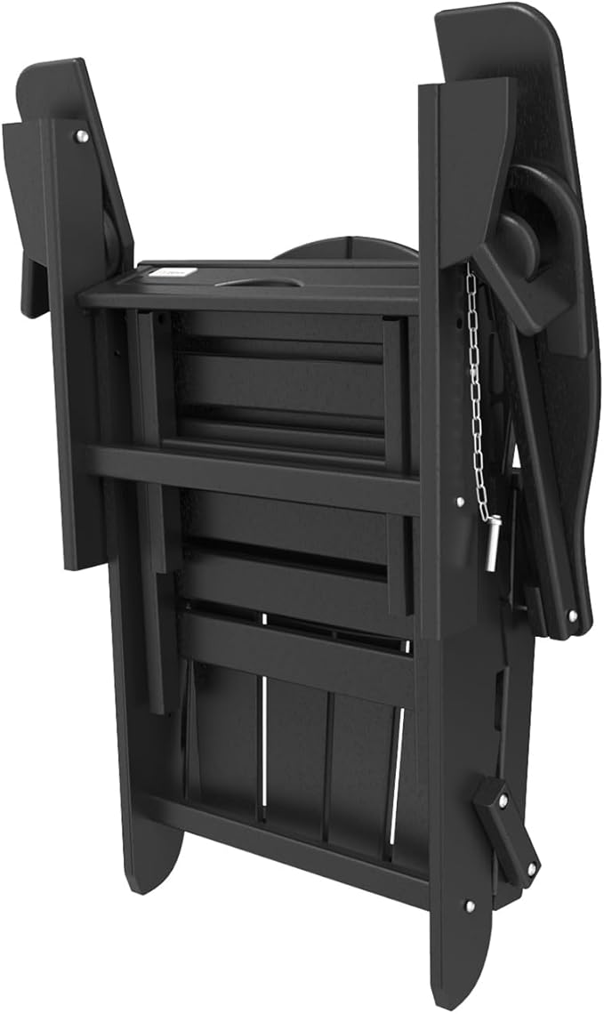 Mdeam 3-Level Adjustable Adirondack Chair with Retractable Ottoman, HDPE All-Weather Folding Fire Pit Chair with 2 Cup Holders, Outdoor Chair for Deck Patio Garden Backyard Lawn (Black)