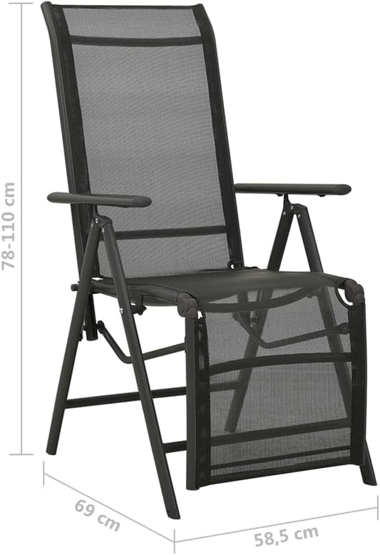 vidaXL Set of 2 Reclining Patio Chairs - Outdoor Comfort with Adjustable Backrest and Footrest - Modern Design Lounge Chairs with Durable Powder-Coated Aluminum Frame and Breathable Textilene - Black