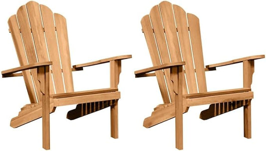 Brown Teak Wood Adirondack Chairs 2 pcs 77 x 78 x 95 cm for Garden Patio Outdoor Seating with Ergonomic Reclining Feature and Durable Solid Wood Construction