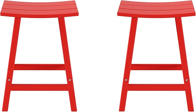 WestinTrends Malibu 2 Piece Set of 24 Height Outdoor/Patio Saddle bar stools, Red