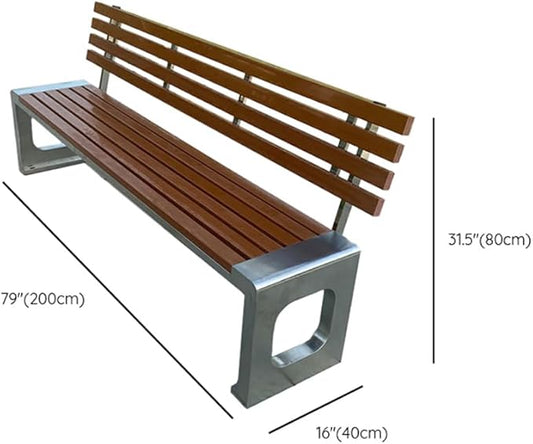 LITFAD Outdoor Indoor Bench Stainless Steel Metal Park Bench with Waterproof Brown Wood Seating Modern Garden Bench for Patio, Lawn, Yard, Porch - Type E 79" L x 16" W x 31" H