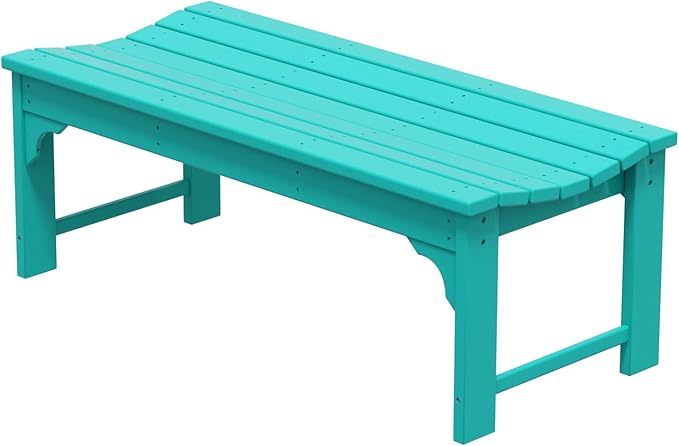 WO Home Furniture 48" Modern Backless Bench, HDPE Plastic, Turquoise