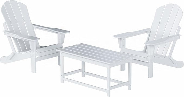 WO Home Furniture Adirondack Chairs Table Set of 3 PCS Outdoor Folding Chairs Coffee Table Weather/UV Resistant for Lawn - Photo 1