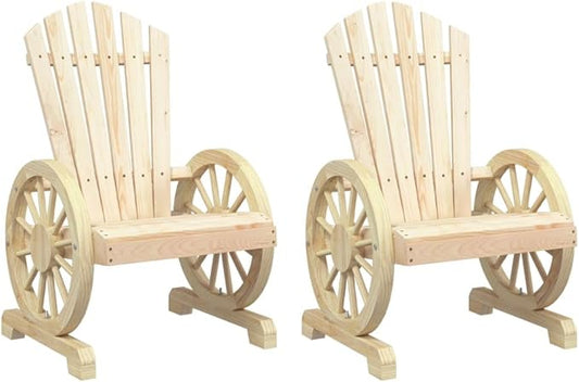 Solid Fir Wood Garden Adirondack Chair Set of 2, Natural Weathered Finish Outdoor Patio Furniture with Ergonomic Design for Backyard, Poolside, Deck, and Balcony Relaxation,