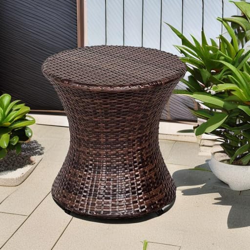 Sundale Outdoor Small Side Table Patio Rattan End Table 20 Inch Hourglass Wicker Accent Tables Steel Frame Lightweight Brown Mesa Auxiliar pequeña Mesa Auxiliar de ratán marrón
