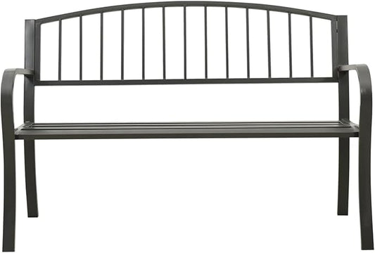 Garden Bench 125 cm Grey Steel - Outdoor Metal Bench, Outdoor Bench with Exquisite Back, Ergonomic Armrests and Wide Seat, Garden Bench, Balcony and Yard