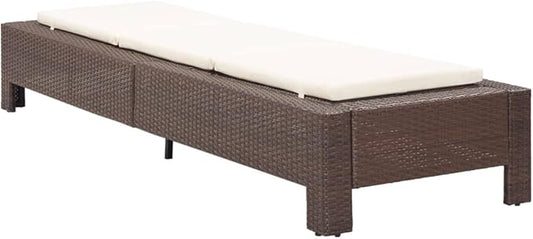 Outdoor Sunbed with Thick Cushion, Adjustable Brown Poly Rattan Chaise Lounge for Patio Poolside, Weather-Resistant PE Wicker & Steel Frame Recliner for Garden Balcony