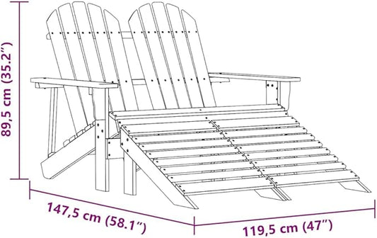 2-Seater Adirondack Chair with Detachable Ottomans, Solid Fir Wood Outdoor Patio Loveseat, Ergonomic Garden Bench with Slanted Backrest, Pink