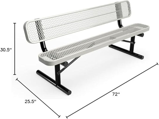COATEDOUTDOORFURNITURE Coated Outdoor Furniture Heavy-Duty Portable Outdoor Bench Thermoplastic Coated, Expanded Metal, Commercial-Grade Seating, Made in America (Portable with Back, 6 Ft, Grey)