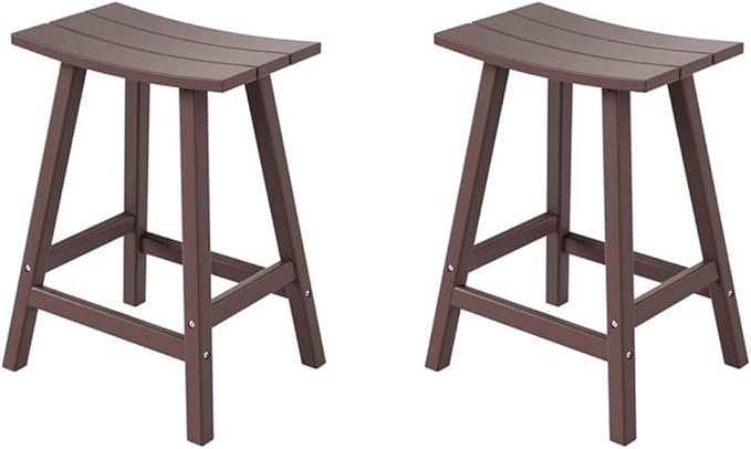 Costaelm All-Weather Bar Stools Set of 2, 24" Height Outdoor Bar Stools, Adirondack Poly Patio Bar Stool for Patio, Deck, Kitchen Counter and Garden, Dark Brown