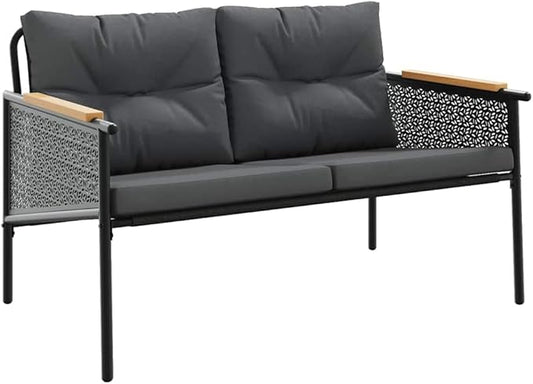 5-Piece Balcony Furniture Set Black, Modern Outdoor Patio Furniture with Powder-Coated Steel Frame & Comfy Cushions, Space-Saving Design for Small Balcony, Garden, or Terrace
