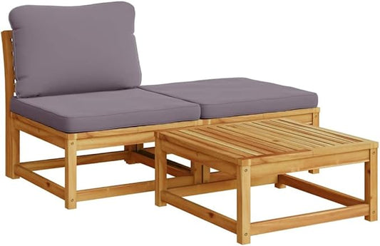 3 Piece Outdoor Sectional Sofa Set Solid Acacia Wood Dark Grey Patio Couch with Cushions 28.7x24.8x25.6 in Modular Loveseat for Garden Balcony Deck