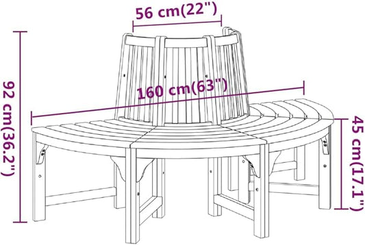 Garden Bench Deck Bench Half Round Tree Bench 63" Solid Wood Eucalyptus
