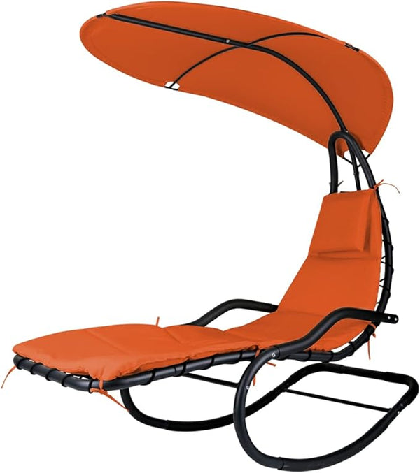 Outdoor Hammock Rocking Chaise Lounge Swing Chair, with Stand and Canopy, Porch Swing w/Soft Cushion Removable Headrest - Photo 1