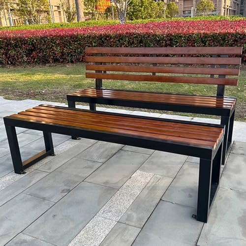 Benches Garden Bench Outdoor Patio Seating Backless Park Chair Lawn Path Slatted Seats,Metal Garden Bench for 2 3 People Outdoor Loveseat with Backrest Solid Wood Slats & Galvanized Frame Pe