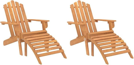 Solid Wood Acacia Adirondack Chairs with Footrests 2-Piece Set, Foldable Outdoor Lounge Chairs for Patio Garden Poolside Relaxation, Natural Oil Finish Durable Patio Furniture