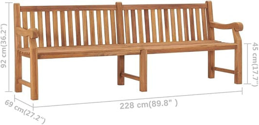 Extra Large Solid Teak Wood Garden Bench with Carved Armrests, Light Brown Outdoor Patio Seating, Heavy Durable Rectangular Bench for Backyard and Terrace, Vintage Style