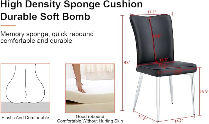 Modern Dining Chairs,Pu Upholstered Leather Chair And Sturdy Metal Legs,Comfortable Ergonomic Large Backrest Design,Applicable To Front Porch,Outdoor Lounge,Garden,Reception Room,Patio,BlackSilver-Met