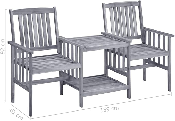 vidaXL Solid Acacia Wood Patio Chairs with Tea Table and Cushions - Comfortable Outdoor Seating Experience, ic Gray Finish, Easy DIY Assembly, Ideal for Garden and Patio