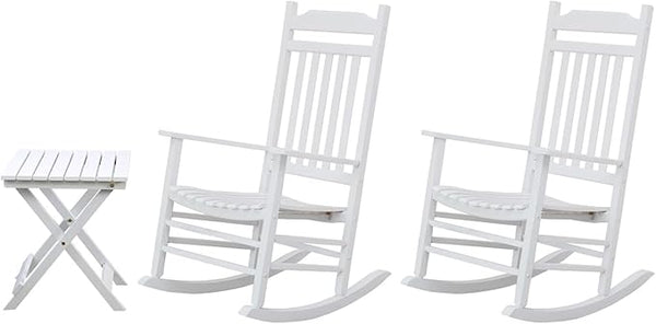 Patio Outdoor Rocking Chairs Small Foldable Side Table Set of 3 Piece Porch Wooden Comfy Rockers Folding End Table - Photo 1