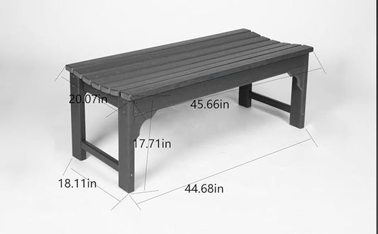 Backless HDPE Adirondack Bench with Wood Texture, Poly Lumber Seat for Patio, Backyard, Balcony, All Weather Resistant with UV Protection (Gray)