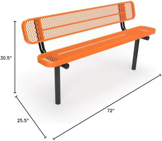 COATEDOUTDOORFURNITURE Coated Outdoor Furniture Heavy-Duty Outdoor Bench Thermoplastic Coated, Expanded Metal, Commercial-Grade Seating, Made in America (Inground with Back, 6 Ft, Orange)