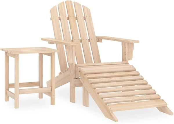 Solid Fir Wood Adirondack Chair Set with Ottoman and Side Table Outdoor Patio Furniture for Garden Balcony Porch - Photo 1