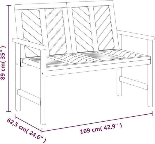 Solid Acacia Wood Garden Bench with Chevron Backrest, Natural Oiled Finish, 40.2 Inch Wide Outdoor Seating for Patio, Durable Weather-Resistant Furniture for Two Adults,