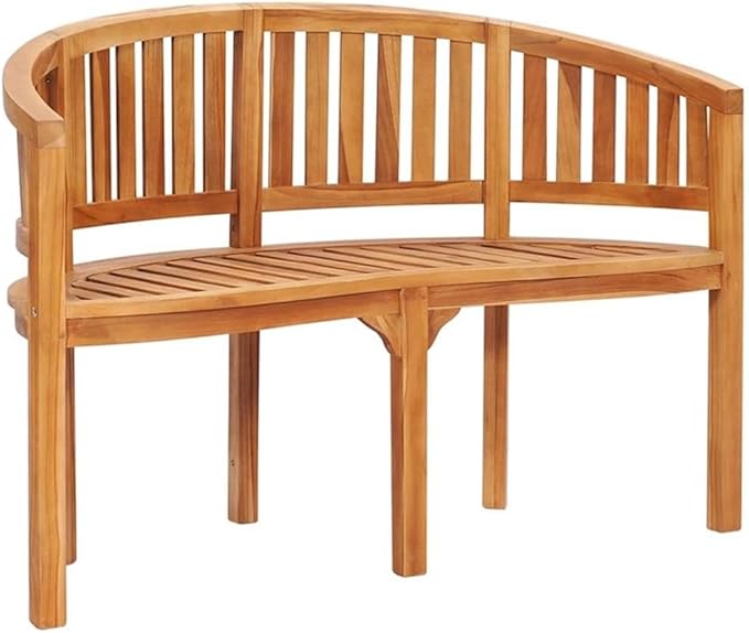 Pemberly Row 47.2" Teak Wood Garden Bench, Natural Finish, Crescent Design, Seats 2, Durable Outdoor Furniture for Patios, Gardens, Terraces, Easy Maintenance, 33.86" H x 20.5" W x 47.24" D