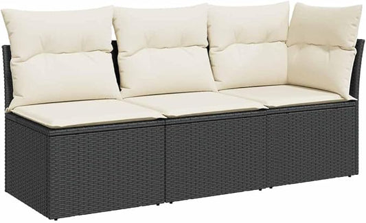 3-Seater Garden Sofa in Black and Cream White, Modern Outdoor Furniture with Modular Design, Weather-Resistant Poly Rattan and Comfortable Cushions for Patio, Balcony,