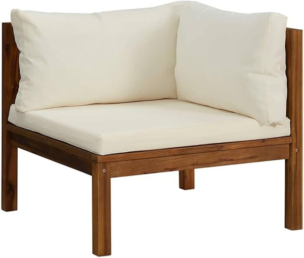 Outdoor Sectional Sofa Cream White 27" Acacia Wood Patio Furniture Corner Piece Modular Couch for Balcony Deck Garden - Photo 1