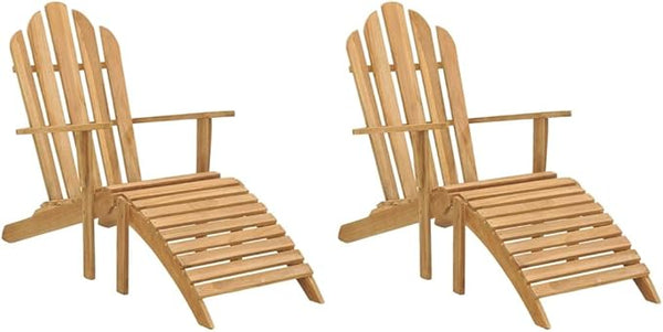 Set of 2 Natural Teak Adirondack Chairs with Footrests, Solid Wood Foldable Outdoor Patio Furniture for Garden, Balcony - Photo 1