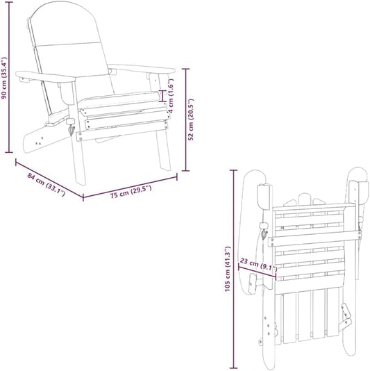 Acacia Wood Adirondack Garden Chair with Cushion, Cream White Finish, Foldable Design for Outdoor and Indoor Use, Easy Assembly, 1 Piece