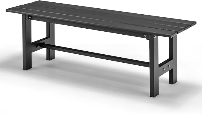 Tangkula 47 Inch HDPE Outdoor Bench Backless, Patio Garden Dining Bench with Slatted Seat & Heavy-duty Metal Frame, 660 LBS Capacity, Weatherproof Outside Bench for Park, Yard, Entryway & Porch, Black