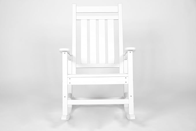 Oversized Rocking Chair with Wood-Texture, Outdoor Rocking Chair for Adults, All Weather Resistant Porch Rocker for Lawn Garden (White)