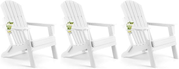 FUNBERRY Folding Adirondack Chair Set of 3, All Weather HDPE Fire Pit Chairs with Cup Holder for Outdoor - Photo 1